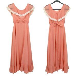 Sylvia Ann Vintage Chiffon Dress Women XS Orange Ethereal Romantic Boho Feminine
